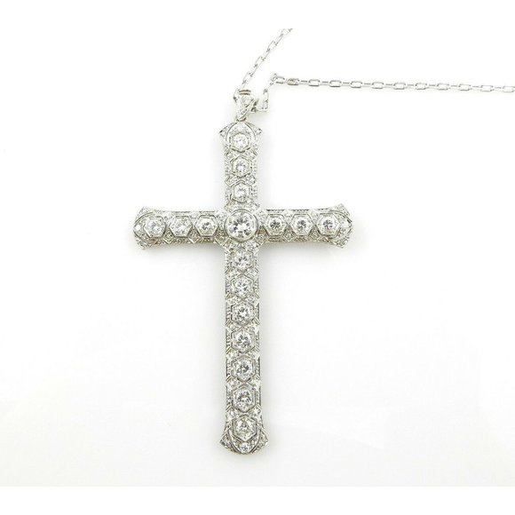 14K White Gold Large Diamond Cross Pendant Necklace 3.51cts JAGi cert #14328 - Picture 12 of 13